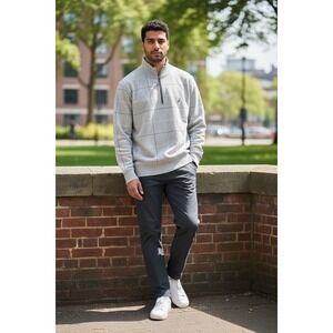 Nautica Men's Gray Plaid Quarter Zip Pullover Sweatshirt